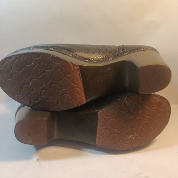 UGG Amoret Black Leather Shearling Clog Boots Size 8 - Picture 6 of 12